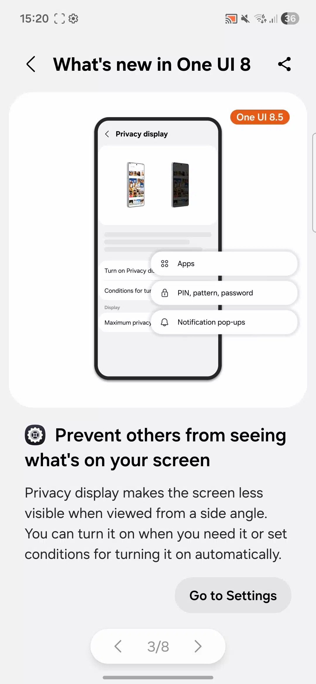 Side-by-side: normal screen versus Privacy Display active
